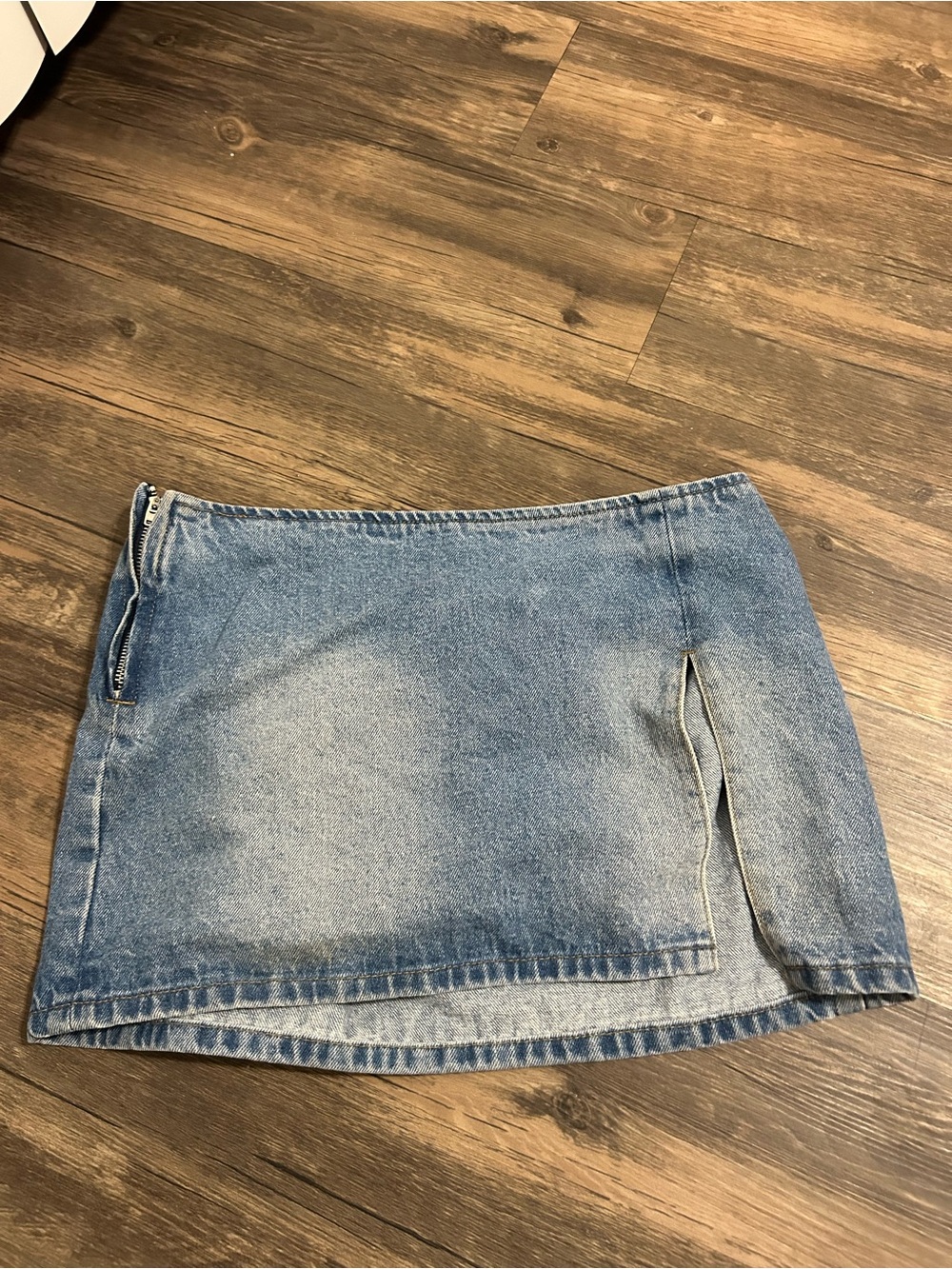 Edikted Light Blue Denim Mini Skirt with Side Slit